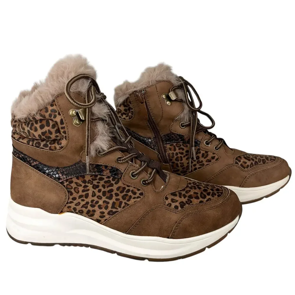 Patrizia by Spring Step Sneaker Booties Lace Up 39 Animal Print Side Zip 8.5